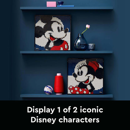 LEGO® Art Disney’s Mickey Mouse Poster Set showcasing Mickey and Minnie wall art on display.