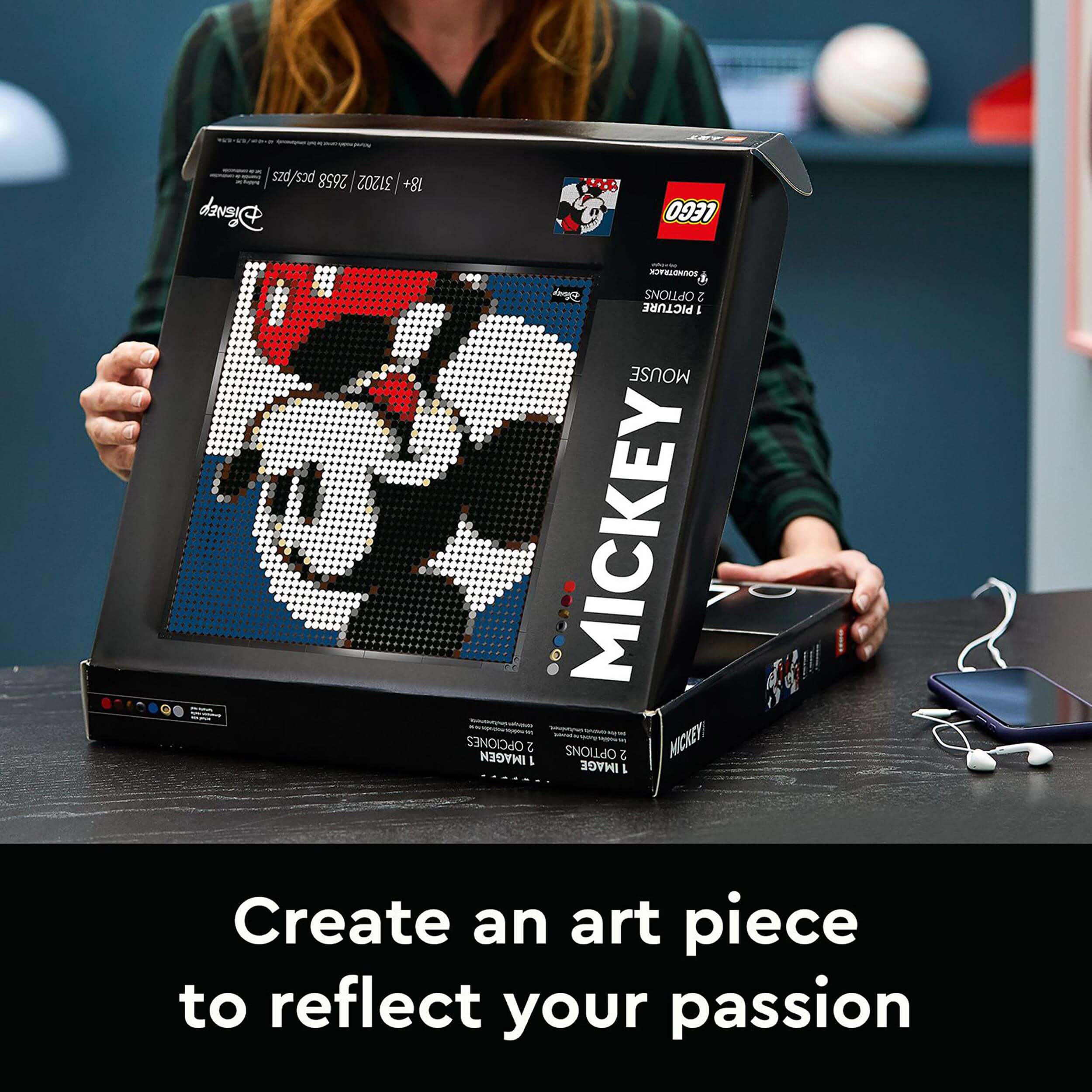 LEGO® Art Disney’s Mickey Mouse Poster Set 31202 displayed in a creative home setting, perfect for Disney fans.