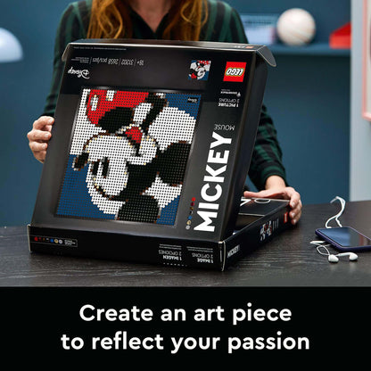LEGO® Art Disney’s Mickey Mouse Poster Set 31202 displayed in a creative home setting, perfect for Disney fans.