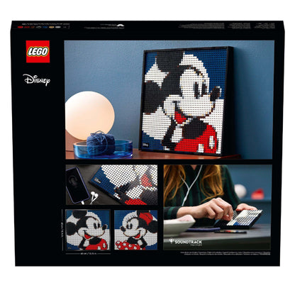 LEGO Art Disney Mickey Mouse Poster Set 31202 showcasing 2-in-1 wall art and soundtrack for creativity.