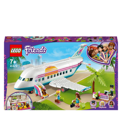 LEGO Friends Heartlake City Aeroplane Play Set 41429 with check-in desk, boarding stairs, and accessories.