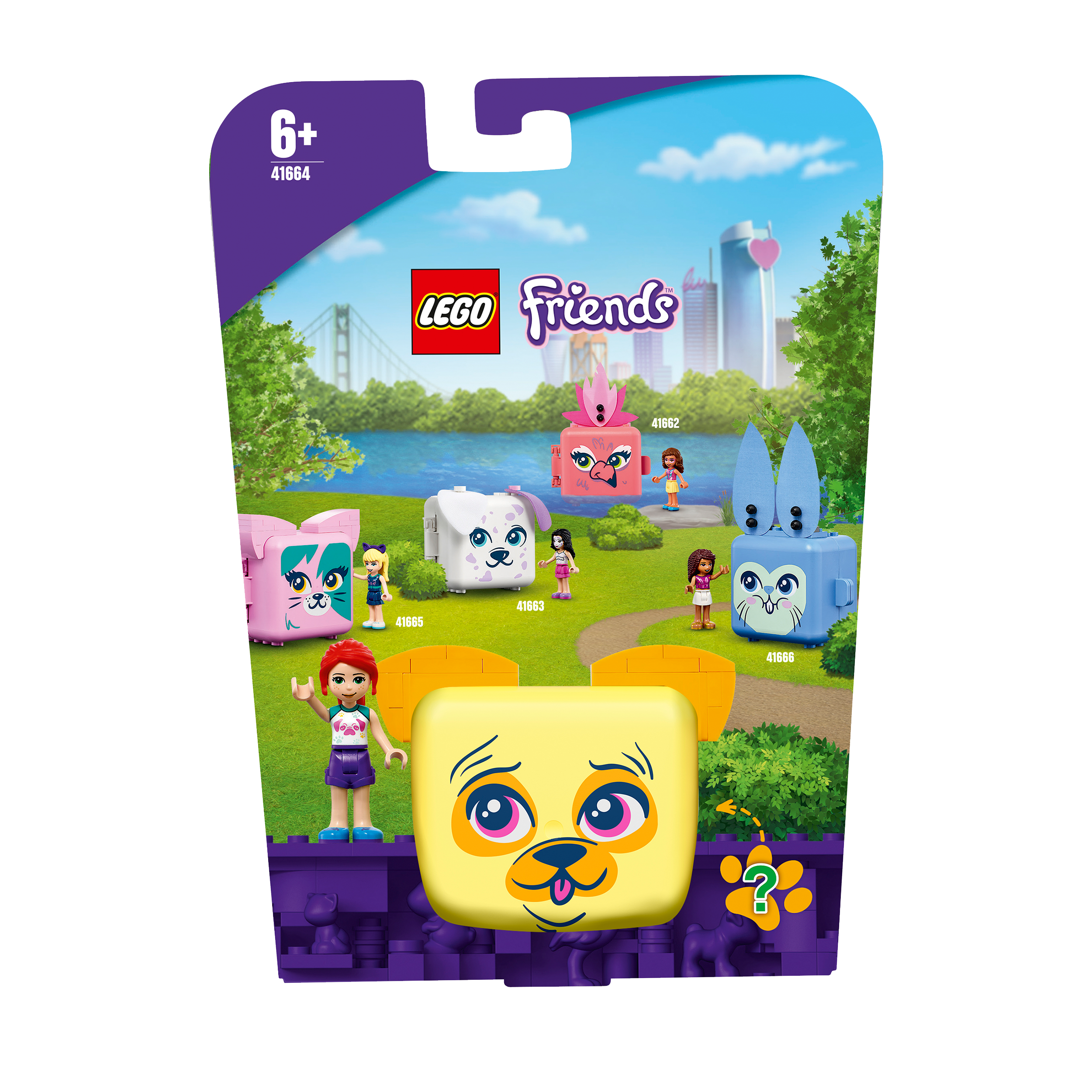 LEGO® Friends Mia’s Pug Cube Playset 41664, a compact toy with doggy ears for kids who love building and animals.