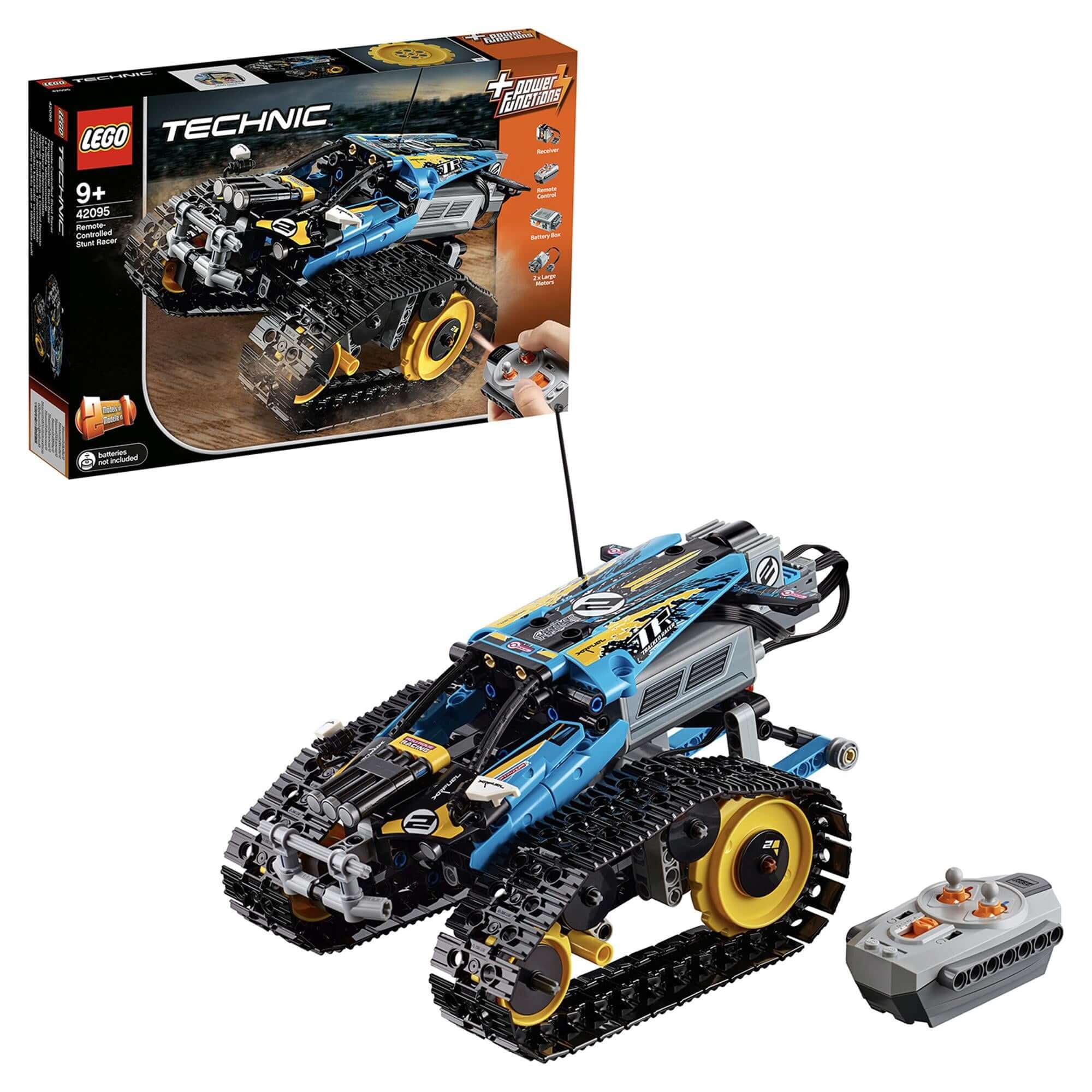 LEGO Technic Stunt Racer RC Car Toy 42095 with remote and packaging, designed for kids aged 9 and up.