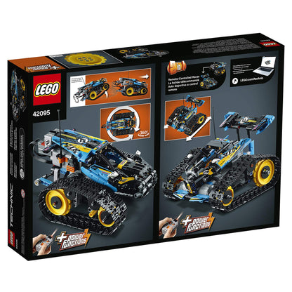 LEGO Technic Stunt Racer RC Car Toy 42095 packaging showing the build and features for remote control racing fun.