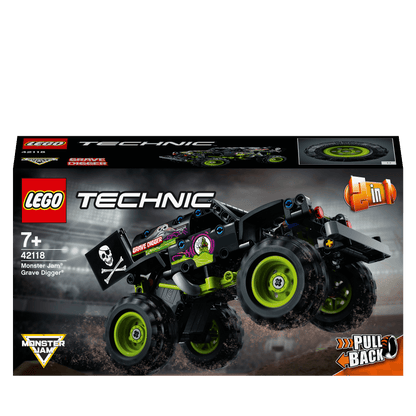 LEGO Technic Monster Jam Grave Digger Toy 42118 packaging featuring a pull-back monster truck model.