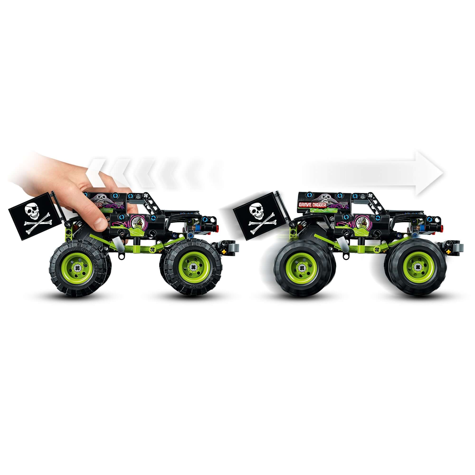 LEGO Technic Monster Jam Grave Digger 42118 truck transforming into an off-road buggy for young fans.