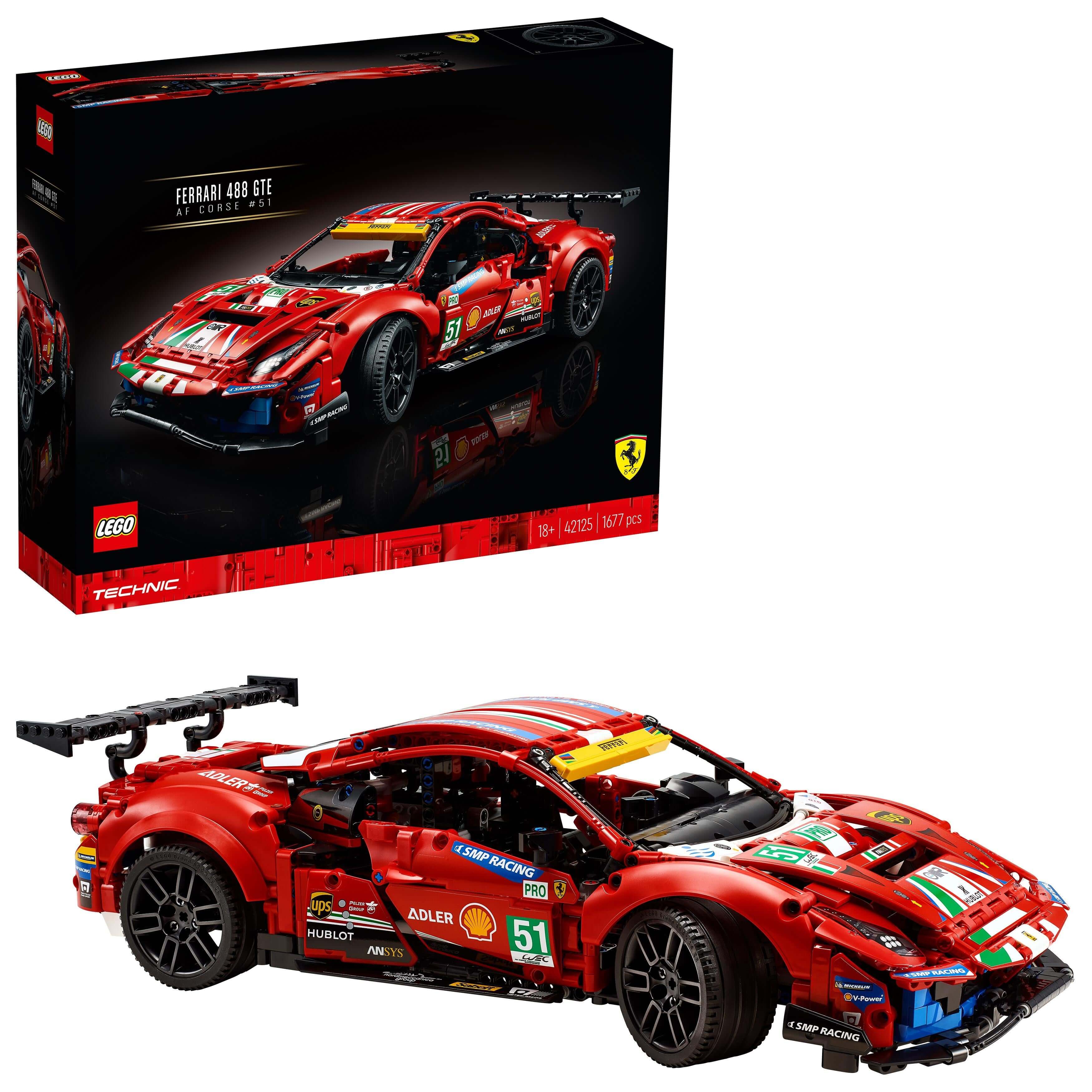 LEGO Technic Ferrari 488 GTE AF Corse #51 Set 42125, detailed model car kit, perfect for racing enthusiasts.