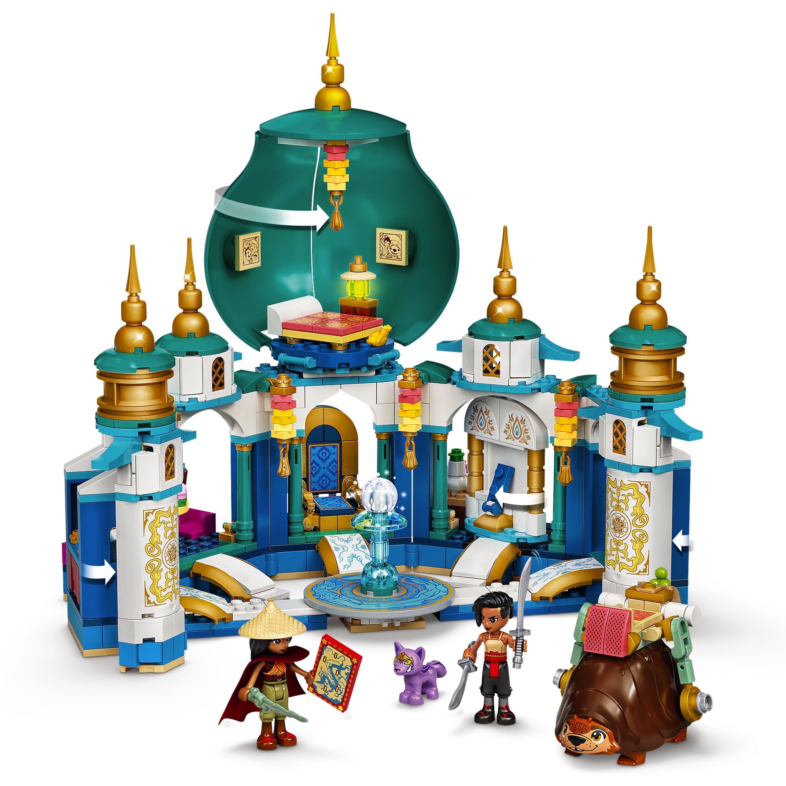 LEGO® Disney Raya and the Heart Palace Playset 43181 with minidolls and Tuk Tuk figures, colorful palace design.