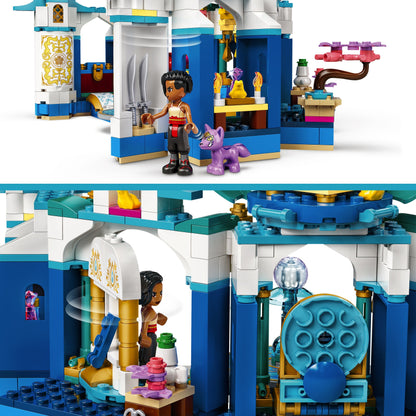 LEGO Disney Raya and the Heart Palace Playset 43181 with minidoll figures, Tuk Tuk, and Serlot in a vibrant palace setting.