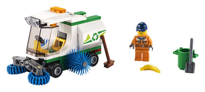 LEGO® City Great Vehicles Street Sweeper Toy 60249 with spinning brushes and driver minifigure.