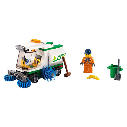 LEGO® City Great Vehicles Street Sweeper Toy 60249 with spinning brushes and driver minifigure.