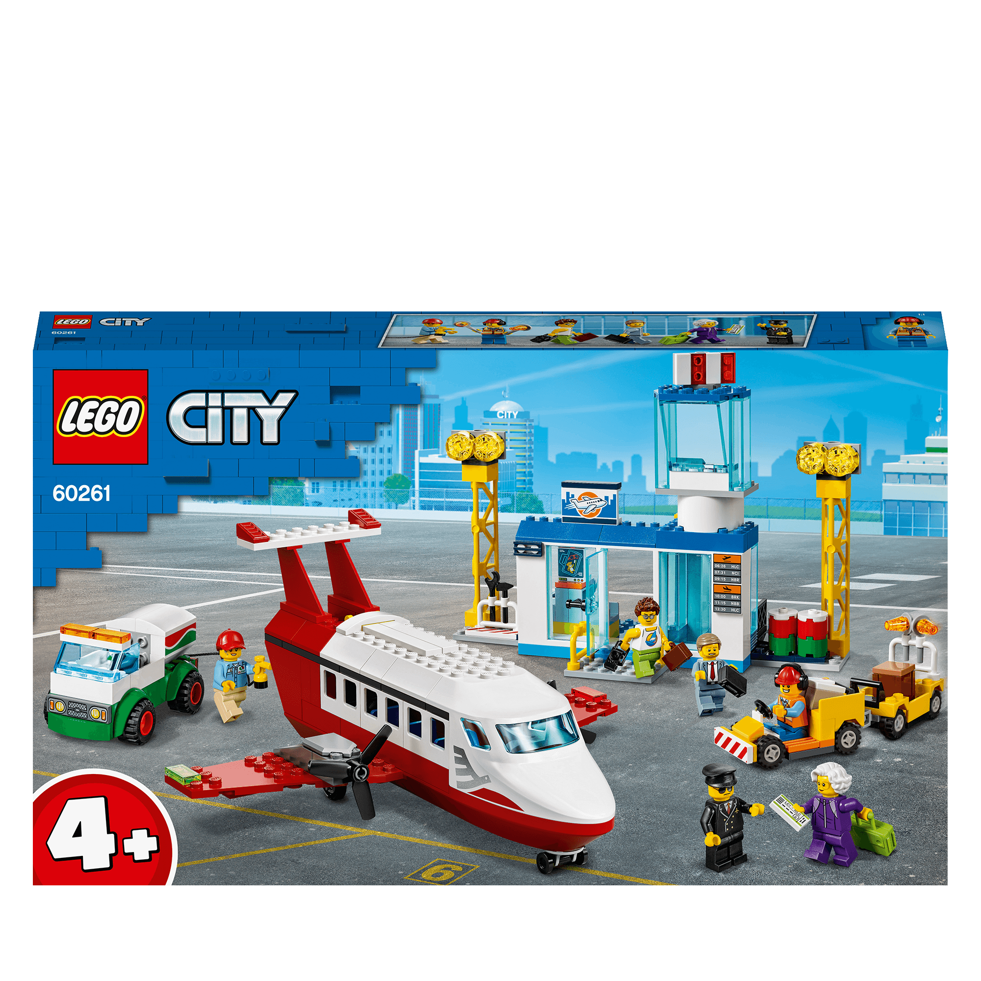 LEGO® City 4+ Central Airport Charter Toy 60261 with airport terminal, plane, minifigures, and luggage truck.