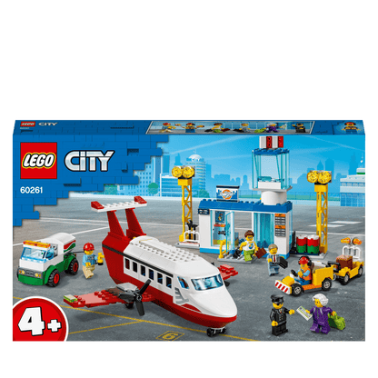 LEGO® City 4+ Central Airport Charter Toy 60261 with airport terminal, plane, minifigures, and luggage truck.