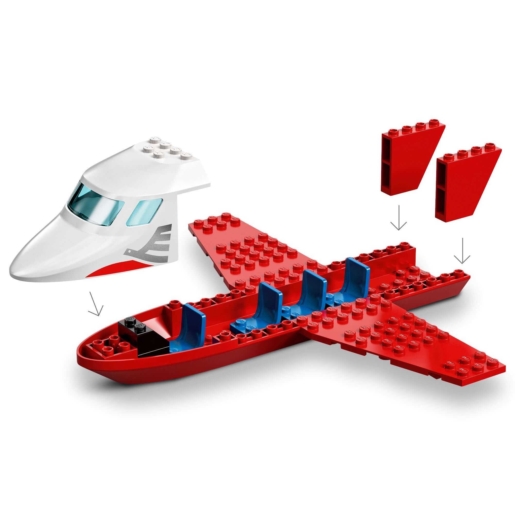 LEGO City 4+ Central Airport Charter Toy 60261 assembly, featuring a red charter plane and cockpit details.