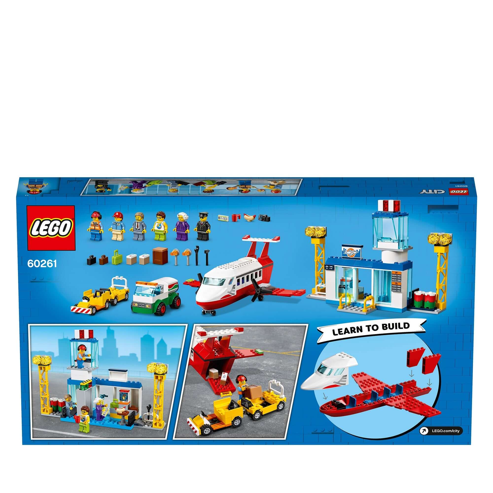 LEGO® City 4+ Central Airport Charter Toy 60261 set with airport terminal, plane, minifigures, and vehicles.