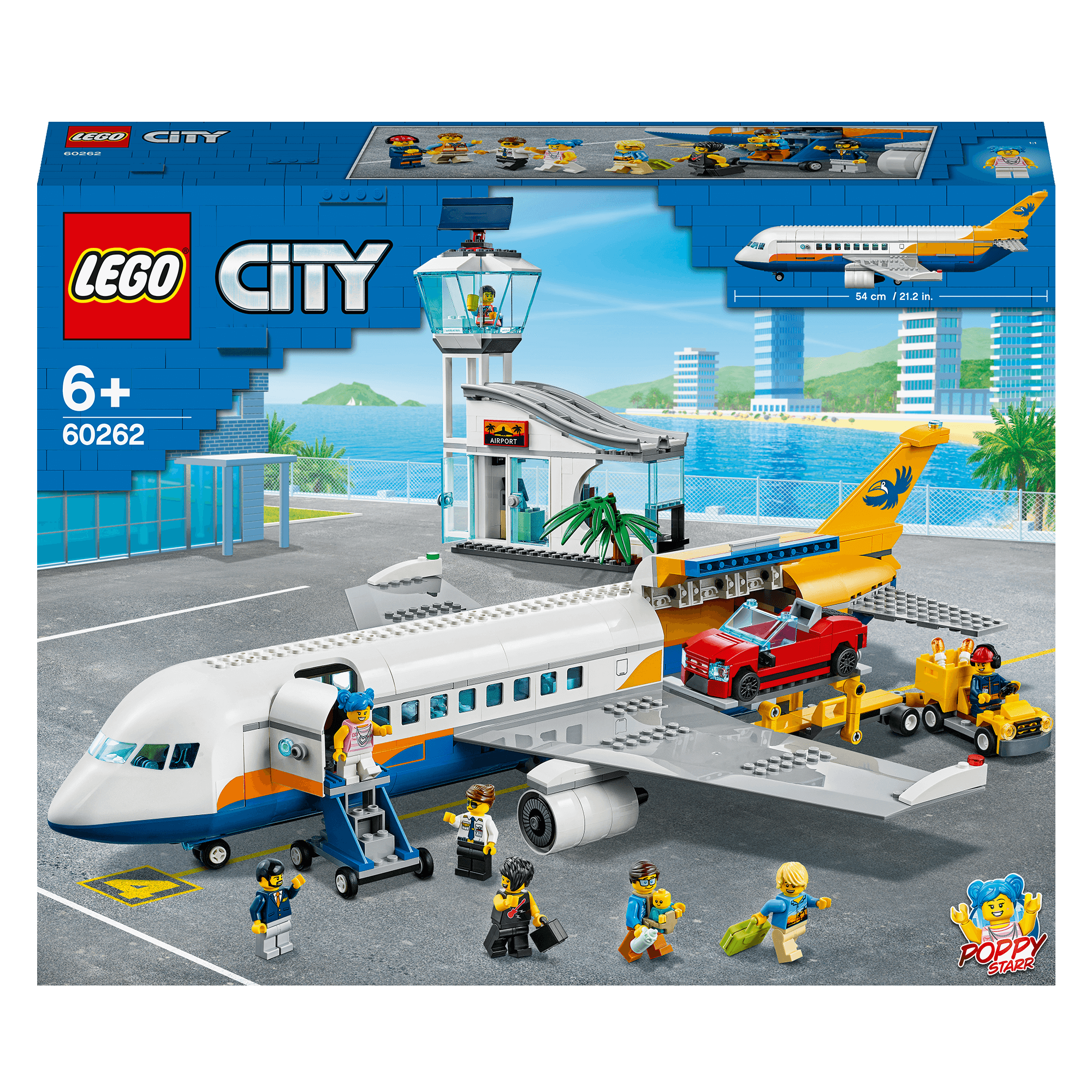 LEGO® City Airport Passenger Airplane Toy 60262 featuring airplane, airport, and red car, perfect for kids' imaginative play.