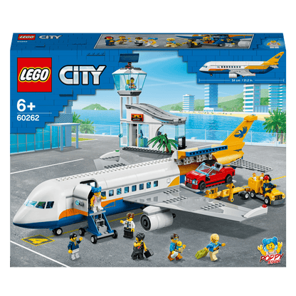 LEGO® City Airport Passenger Airplane Toy 60262 featuring airplane, airport, and red car, perfect for kids' imaginative play.