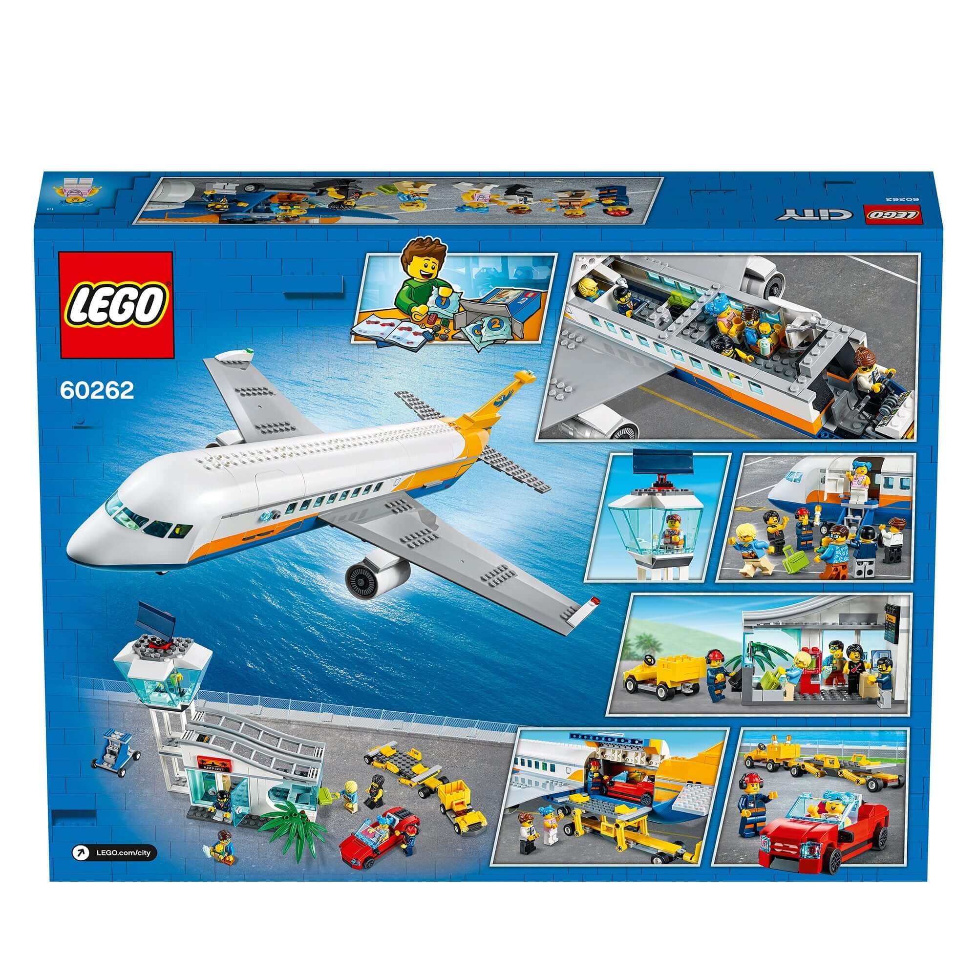 LEGO City Airport Passenger Airplane Toy 60262 showcasing airplane, passengers, and cars in a detailed playset.