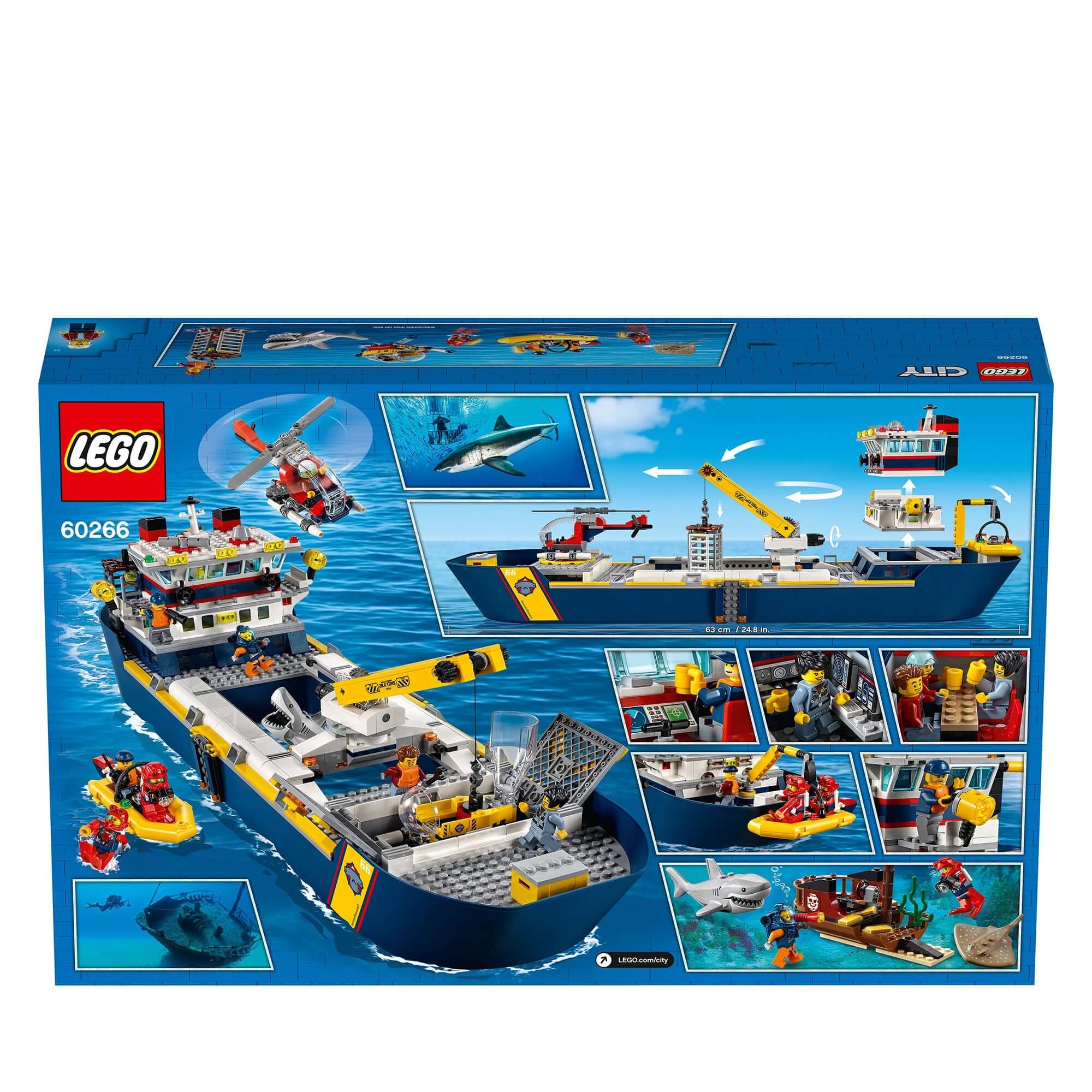LEGO® City Ocean Exploration Ship Toy Boat 60266, featuring marine life, explorers, and adventure scenes.