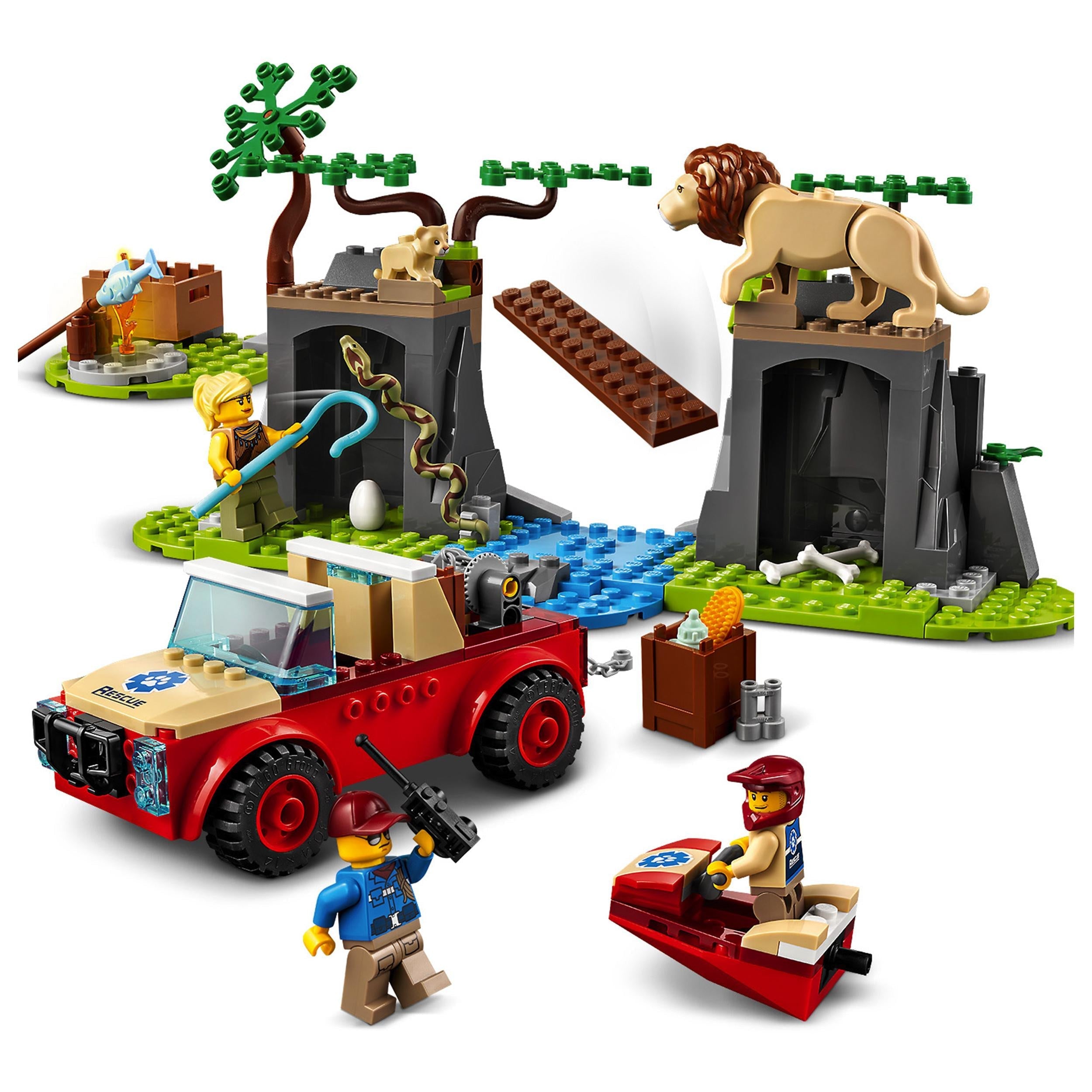 LEGO® City Wildlife Rescue Off Roader Car Toy 60301 with animals and rescue characters in action.