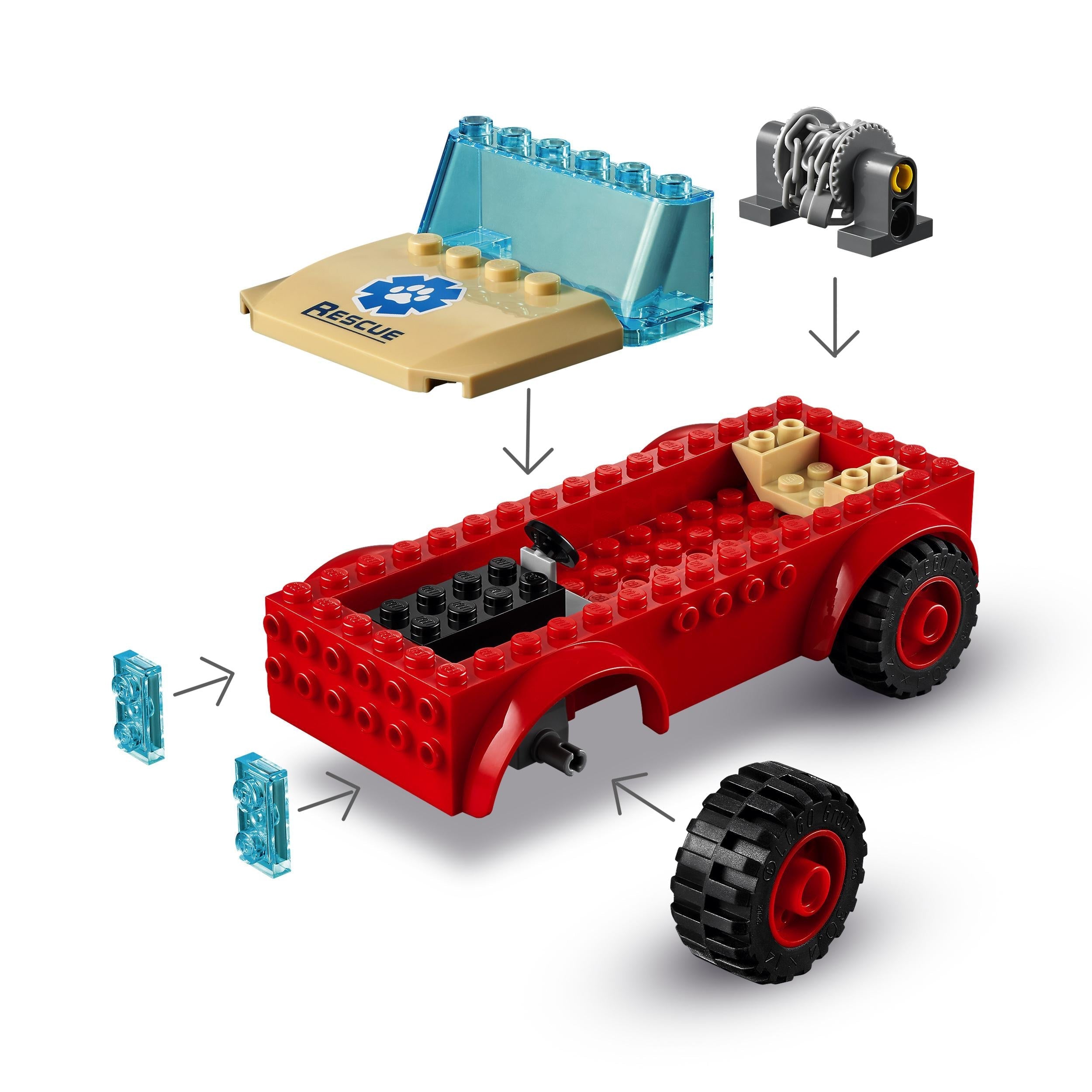 LEGO® City Wildlife Rescue Off Roader Car Toy 60301, featuring colorful building pieces and components for creative play.