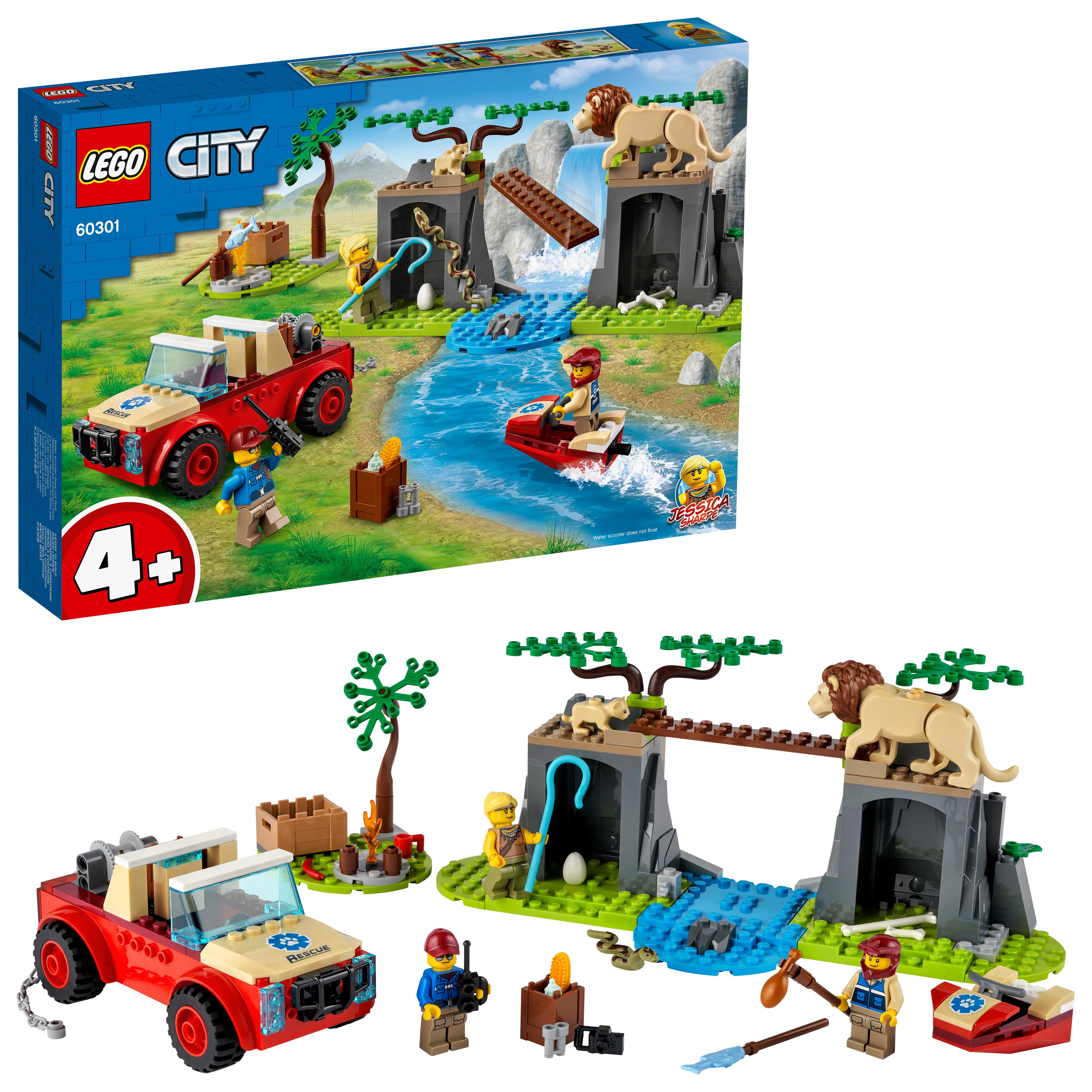 LEGO City Wildlife Rescue Off Roader Car Toy 60301 playset with vehicles, animals, and rescue missions for kids.