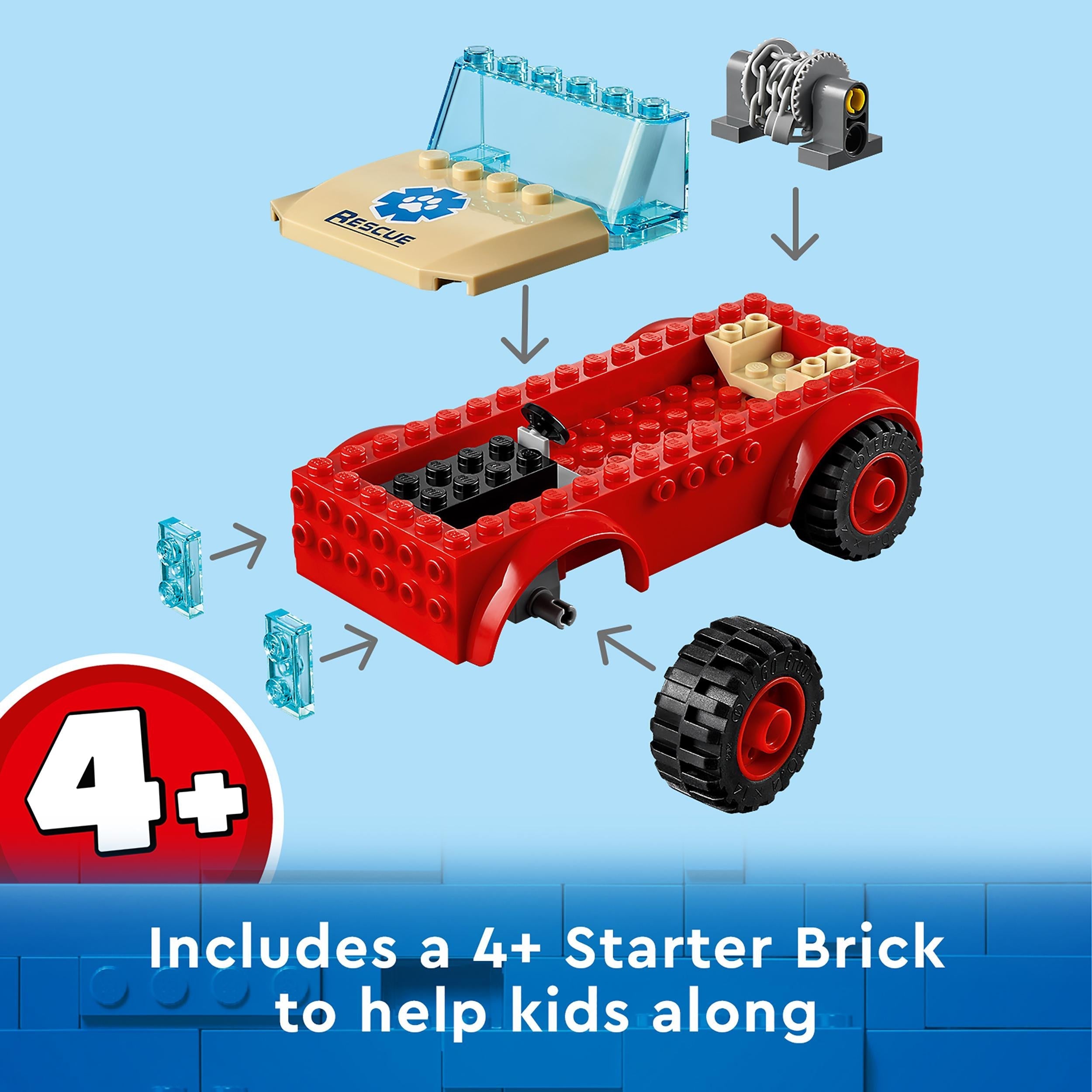 LEGO® City Wildlife Rescue Off Roader Car Toy 60301 includes a 4+ Starter Brick for easy assembly and creative play.