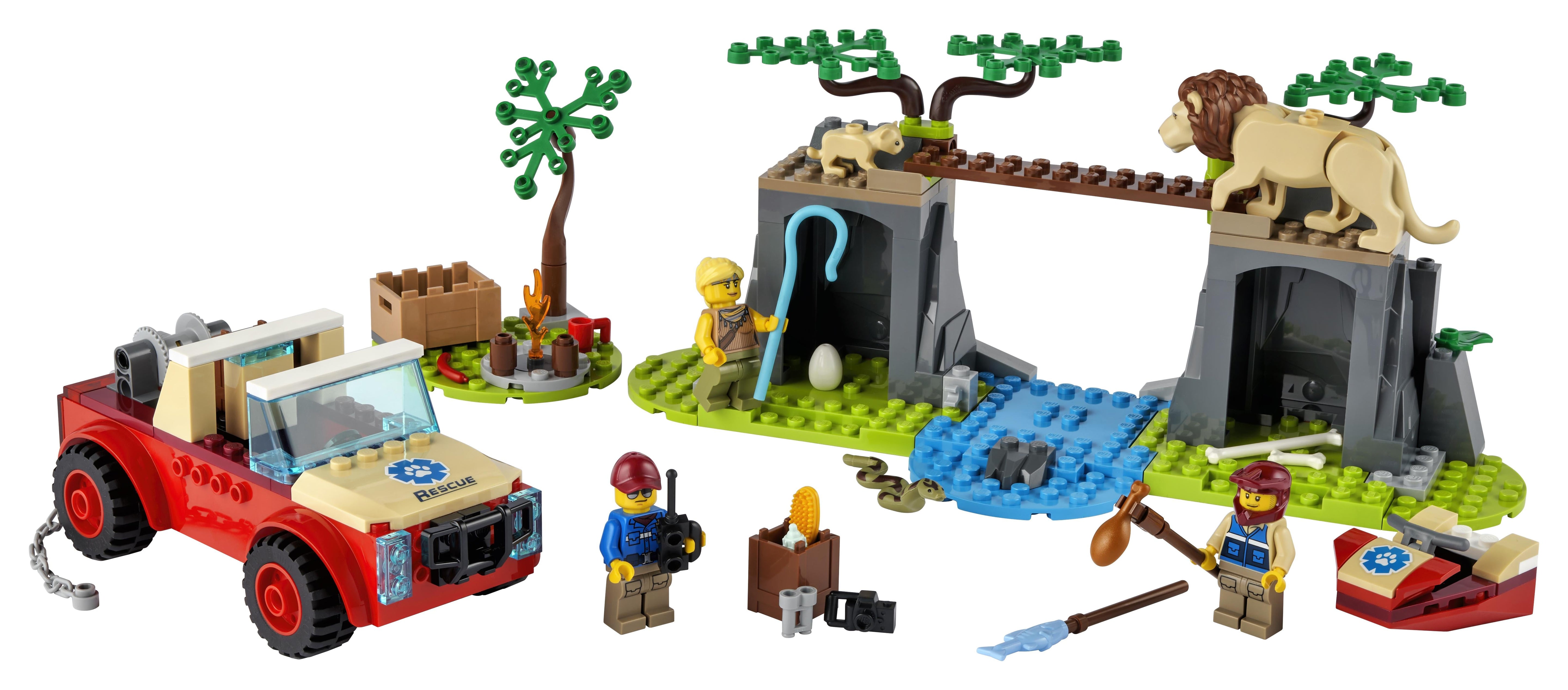 LEGO City Wildlife Rescue Off Roader Car Toy 60301 set with vehicles, animals, and rescue characters for kids.