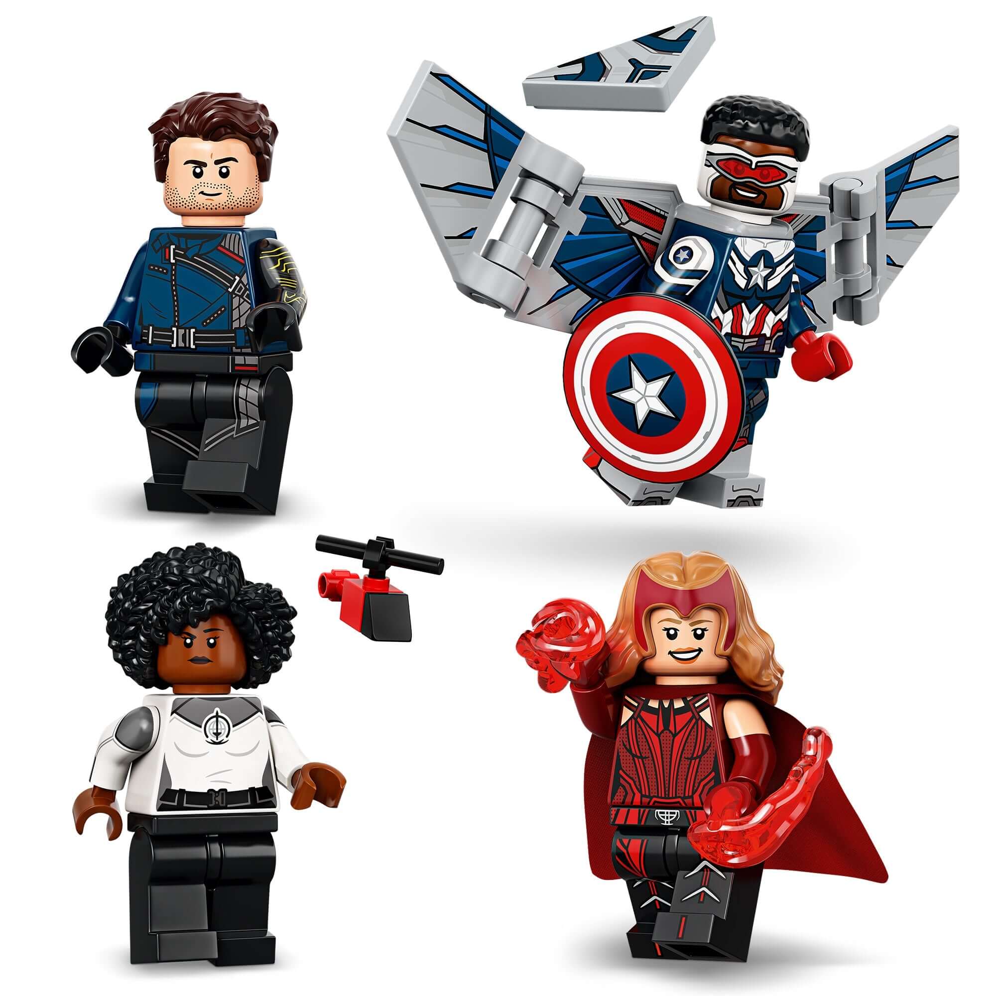 LEGO® Minifigures from Marvel Studios featuring superheroes with accessories, ideal for collectors and fans.