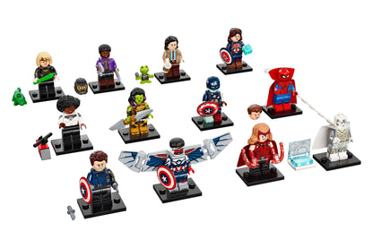 LEGO® Minifigures Marvel Studios Building Set 71031 featuring iconic characters and accessories, packed in mystery bags.