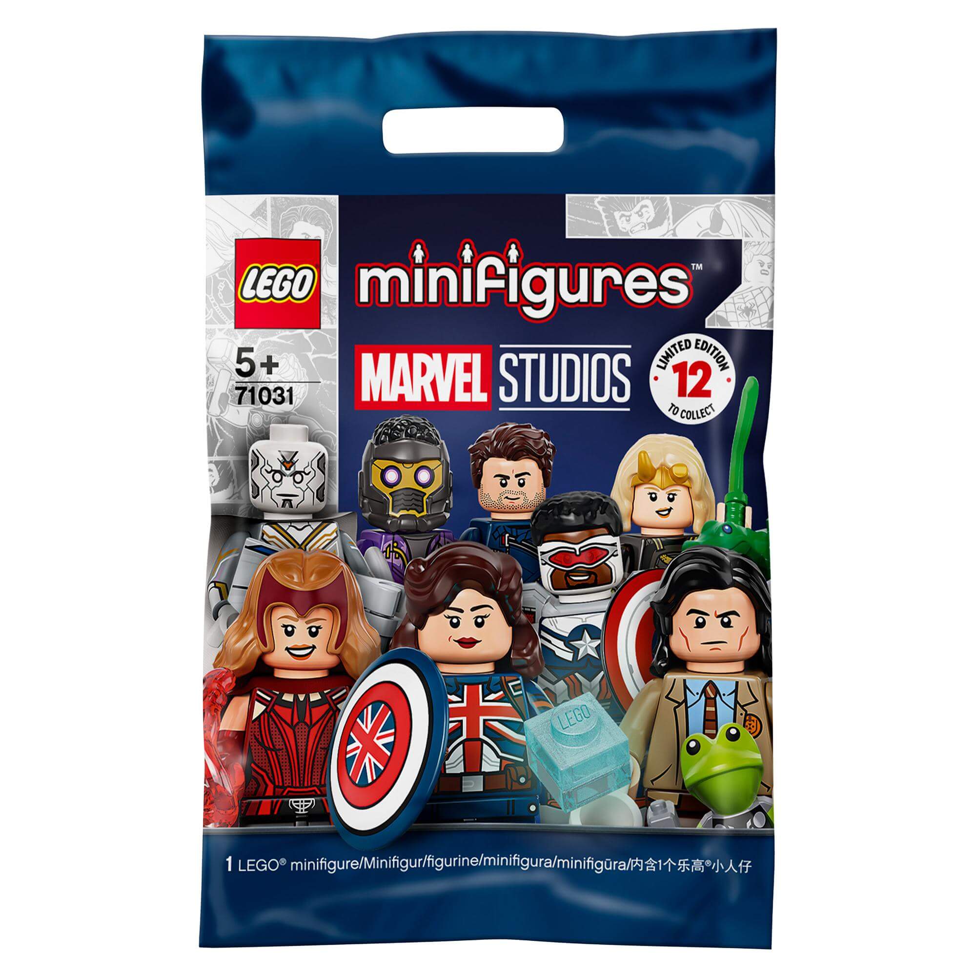 LEGO® Minifigures Marvel Studios Building Set 71031, featuring collector's characters in mystery bags with accessories.