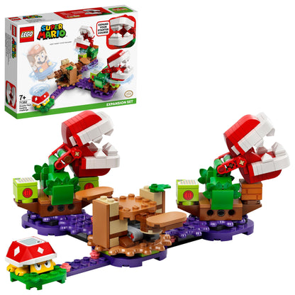 LEGO® Super Mario Piranha Plant Expansion Set 71382 with playset and box, featuring Piranha Plant challenge in Soda Jungle.