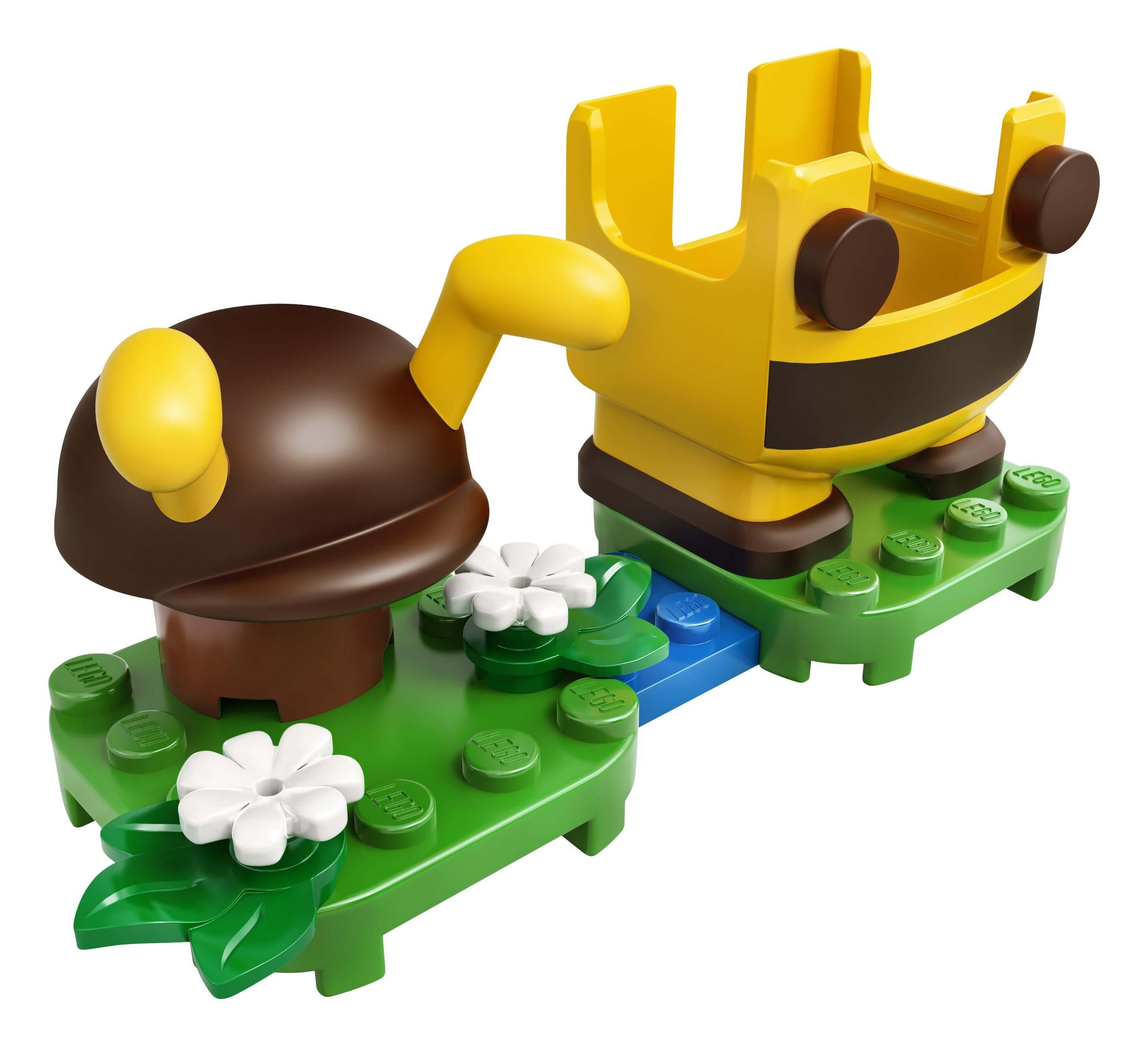 LEGO® Super Mario Bee Mario Power-Up Pack with bee suit and flower elements, perfect for kids' interactive play.