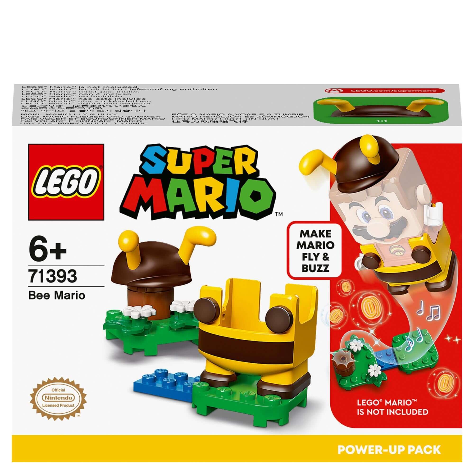 LEGO Super Mario Bee Mario Power-Up Pack 71393, featuring interactive toy for kids, lets Mario fly and buzz.