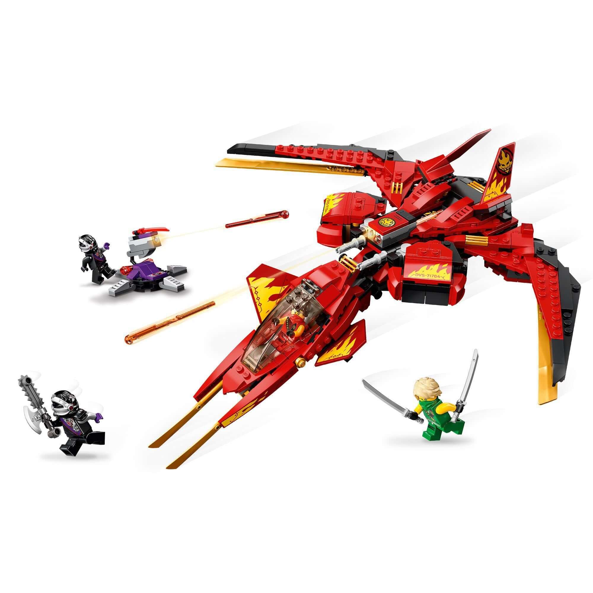 LEGO NINJAGO Legacy Kai Fighter Toy Jet 71704 featuring Kai and Lloyd battling in New NINJAGO City.