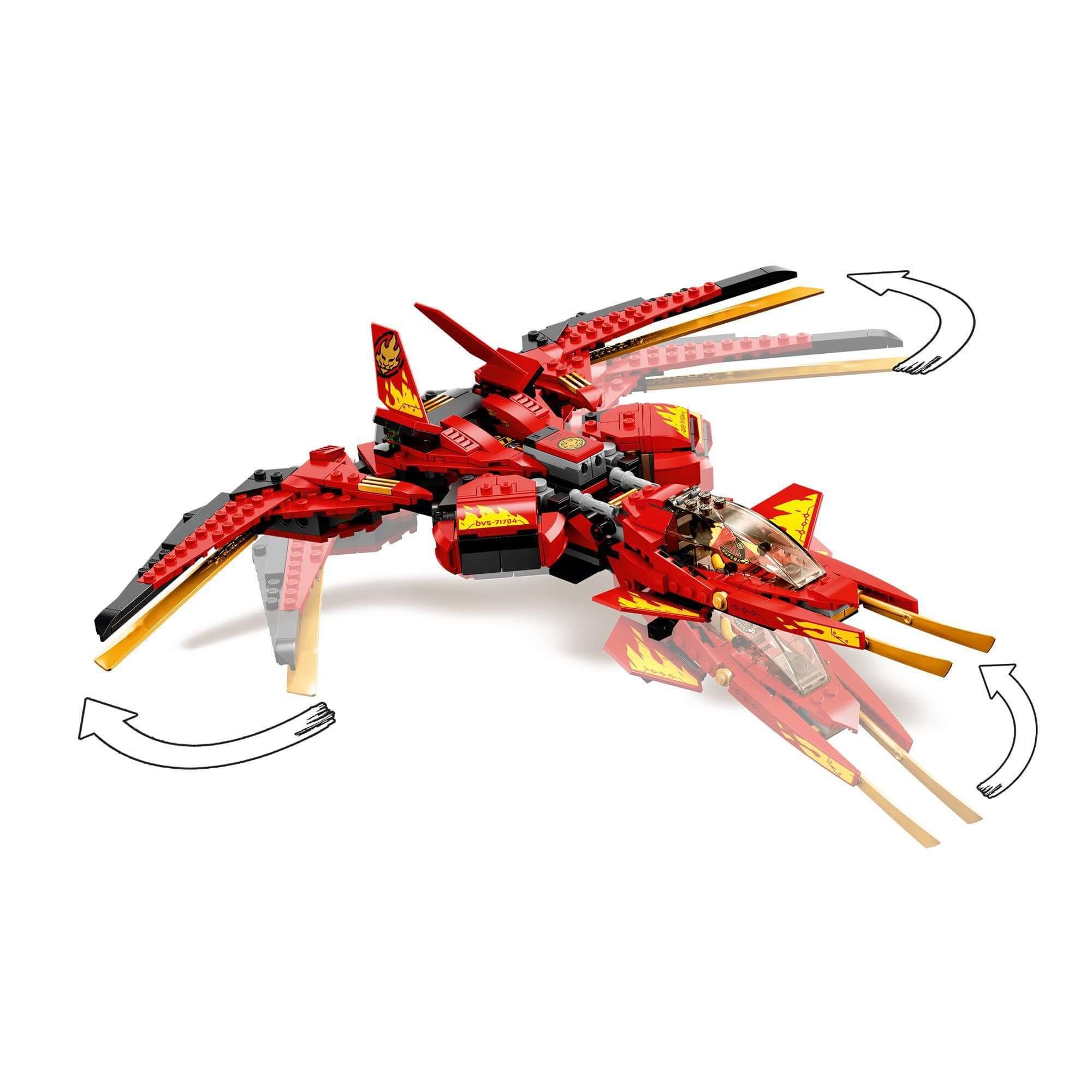 LEGO® NINJAGO Legacy Kai Fighter Toy Jet 71704 showcasing red design, spinning elements, perfect for kids' imaginative play.