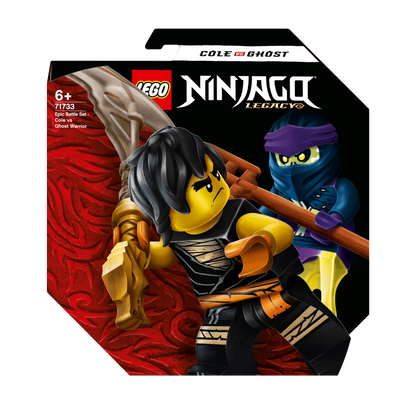 LEGO NINJAGO Epic Battle Set Cole vs. Ghost 71733 featuring ninja hero Cole and Ghost Warrior toy figures.