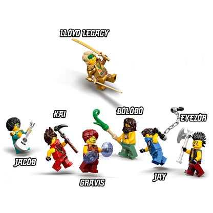 LEGO NINJAGO Tournament of Elements minifigures including Lloyd, Kai, and more with weapons for imaginative play.