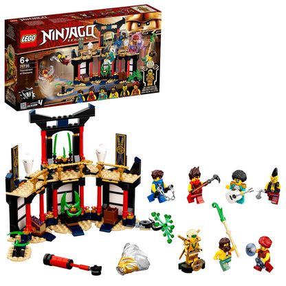 LEGO NINJAGO Legacy Tournament of Elements Set 71735 with minifigures and weapons for creative play.