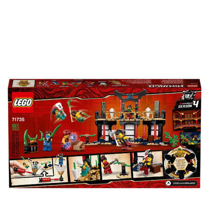 LEGO NINJAGO Legacy Tournament of Elements Set 71735 with detailed temple and minifigures, perfect for ninja battles.