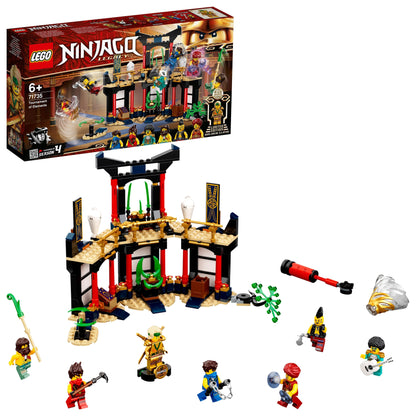 LEGO NINJAGO Legacy Tournament of Elements Set 71735 with minifigures and weapons for ninja battles and roleplay.