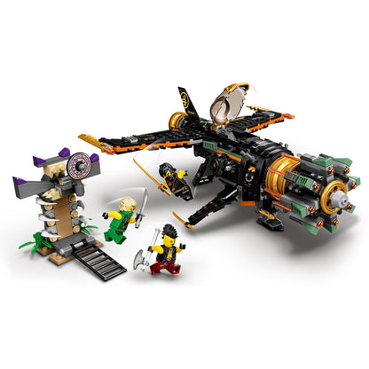 LEGO NINJAGO Legacy Boulder Blaster Set 71736 with ninja minifigures, shooting aeroplane, and prison for imaginative play.