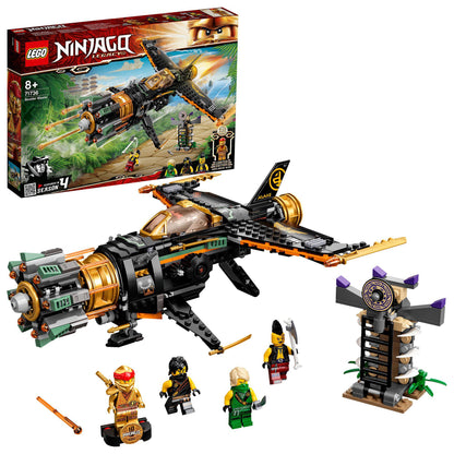 LEGO NINJAGO Legacy Boulder Blaster Set 71736 with aeroplane, ninja figures, and prison toy for imaginative play.