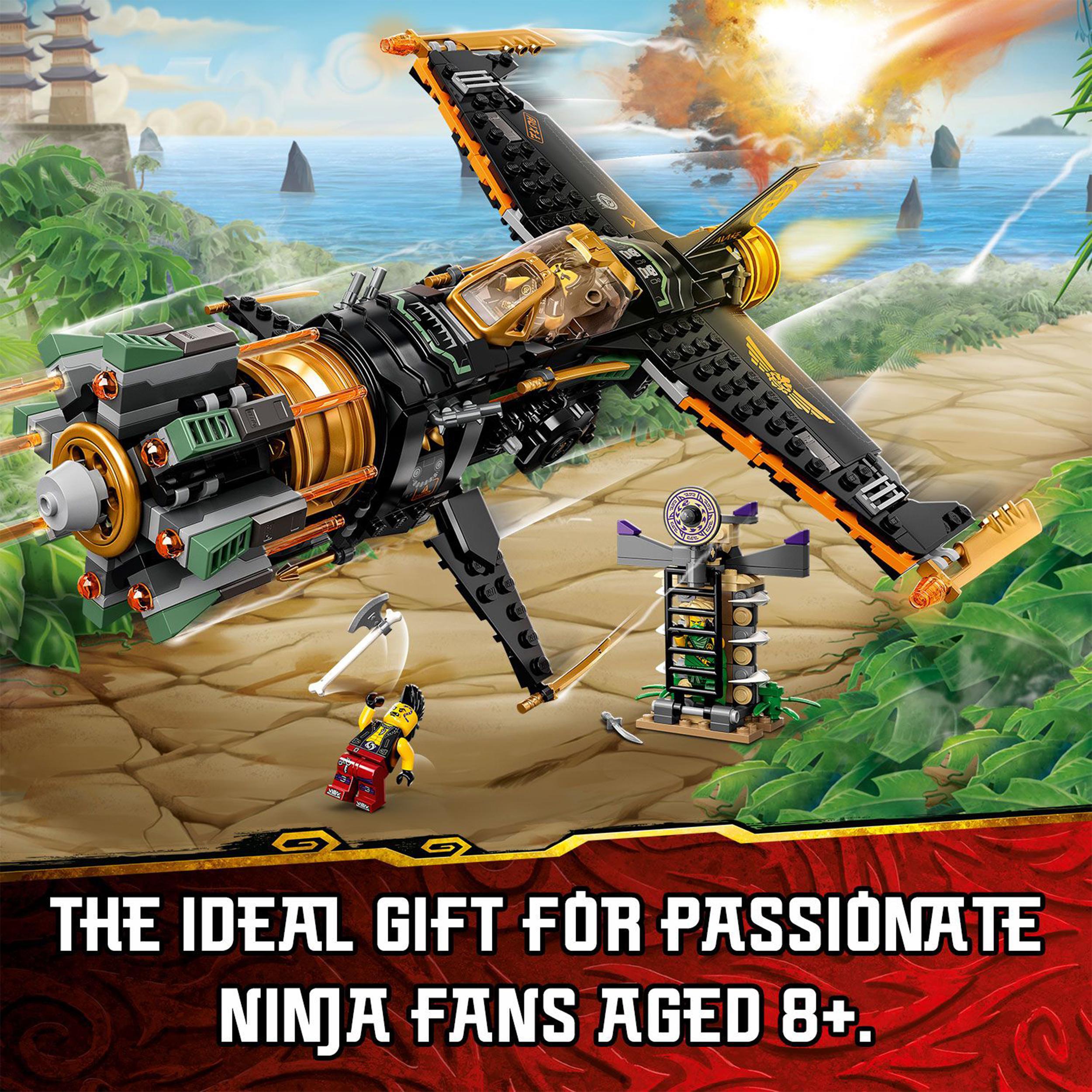 LEGO NINJAGO Legacy Boulder Blaster Set 71736 for kids aged 8+, featuring shooting aeroplane and ninja adventure elements.
