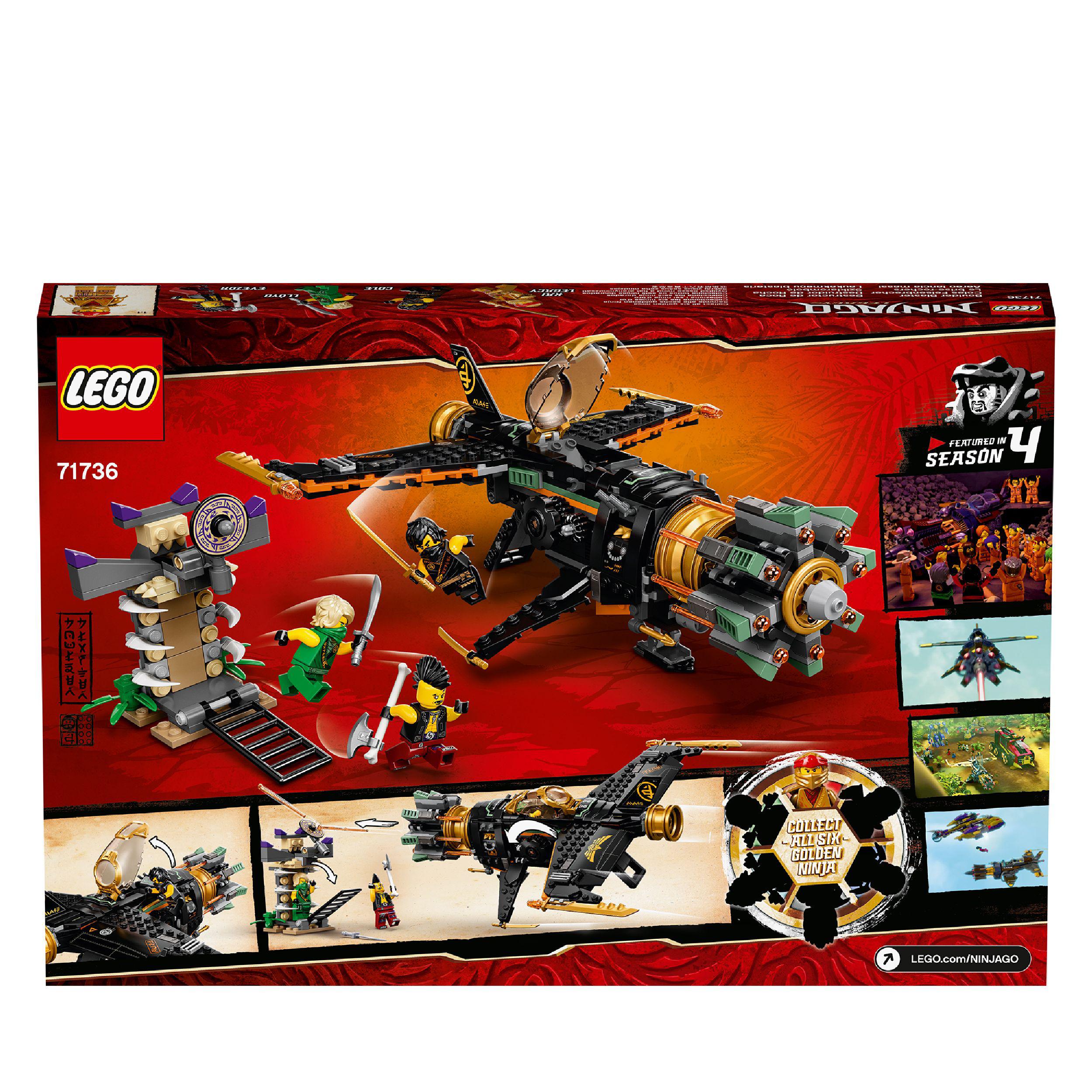 LEGO NINJAGO Legacy Boulder Blaster Set 71736 with shooting aeroplane and ninja figures for imaginative play.