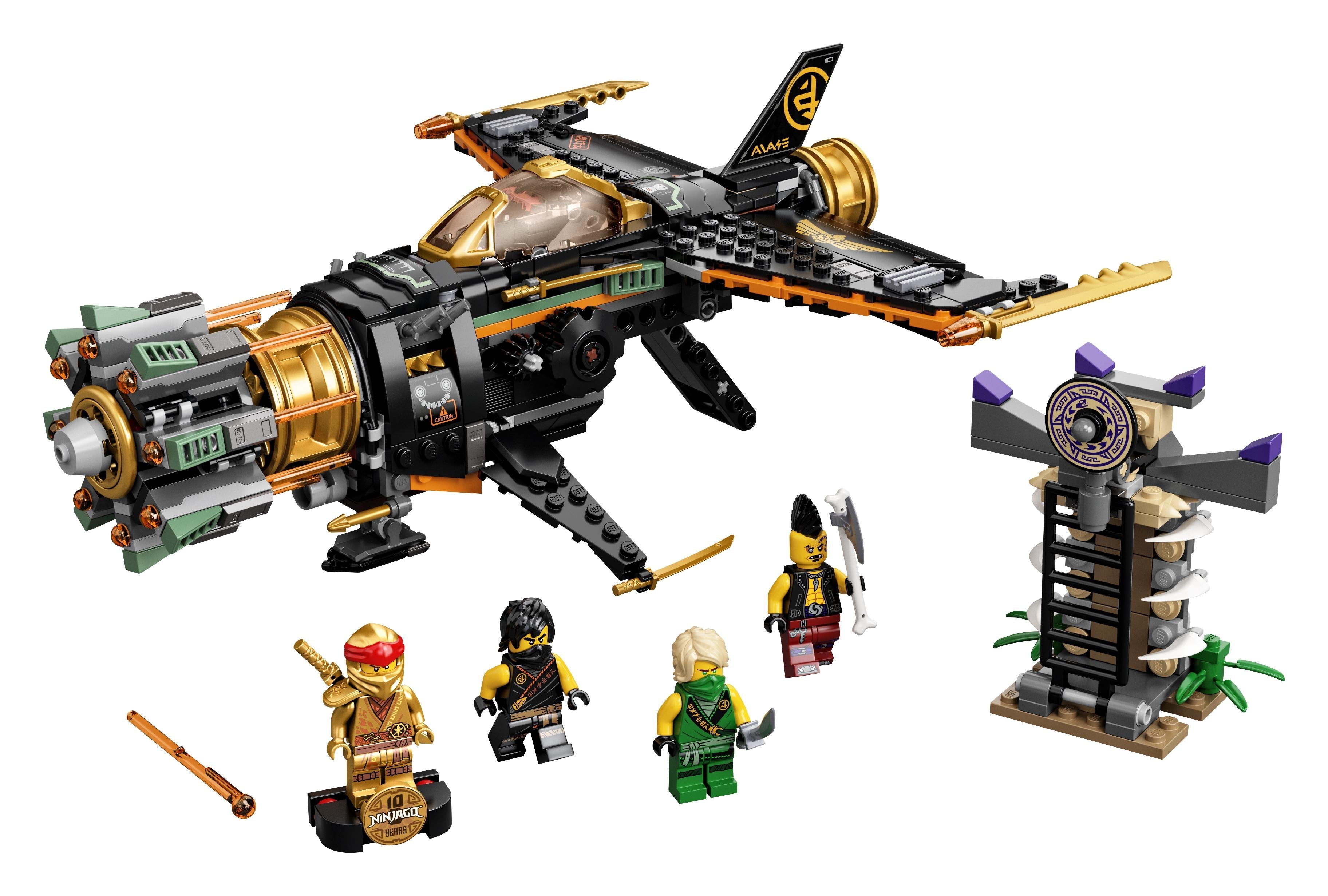 LEGO NINJAGO Legacy Boulder Blaster Set 71736 with aeroplane toy and ninja figures for imaginative play.