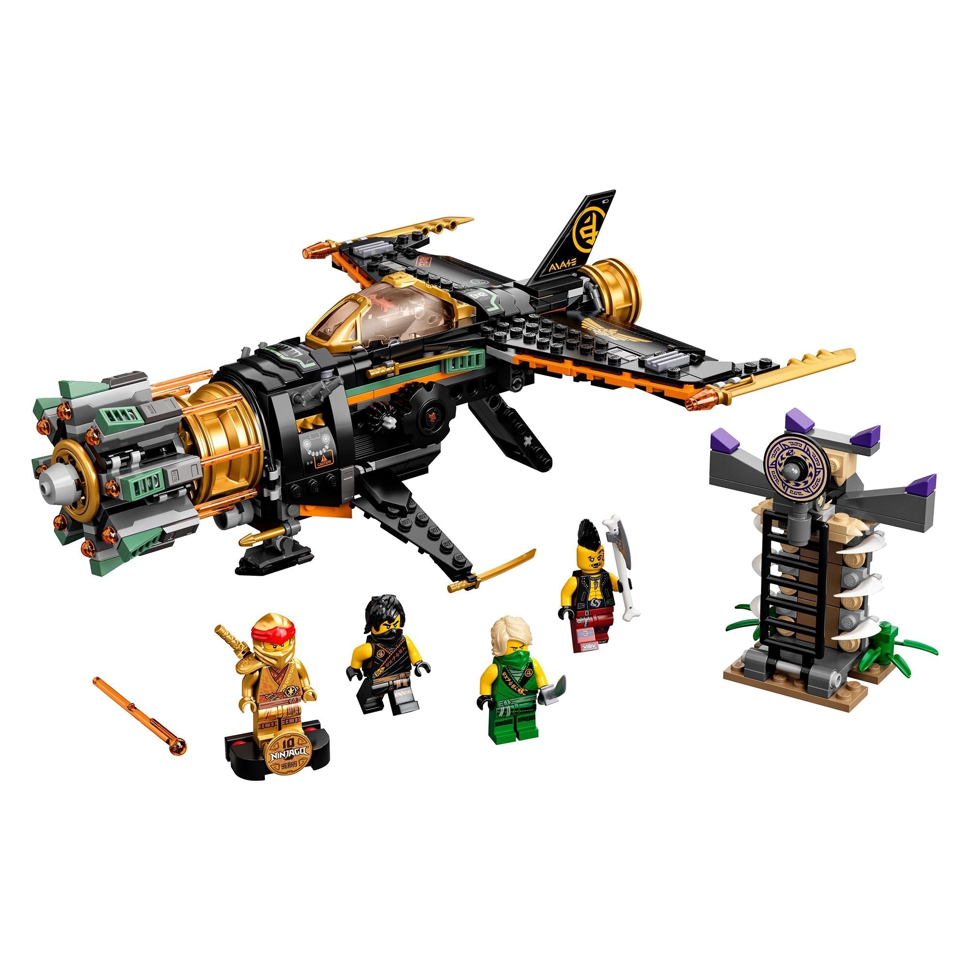 LEGO NINJAGO Legacy Boulder Blaster Set 71736 with ninja figures, shooting airplane, and prison toy for imaginative play.