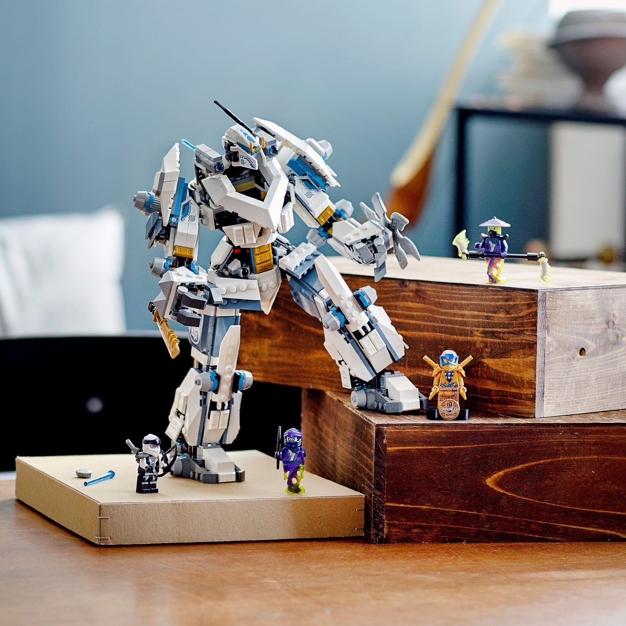 LEGO® NINJAGO Zane’s Titan Mech 71738 toy set features a dynamic mech and ninja minifigures for exciting adventures.