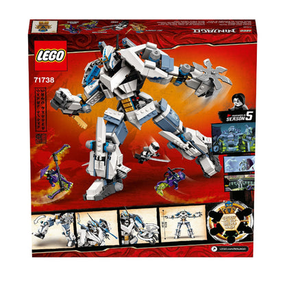 LEGO NINJAGO Legacy Zane's Titan Mech 71738 with dynamic pose, ninja figures, and action-packed adventure scenes.