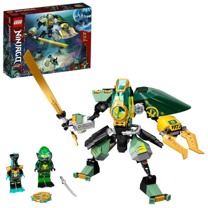 LEGO NINJAGO Lloyd’s Hydro Mech 71750 set with minifigures and packaging, perfect for underwater action play.